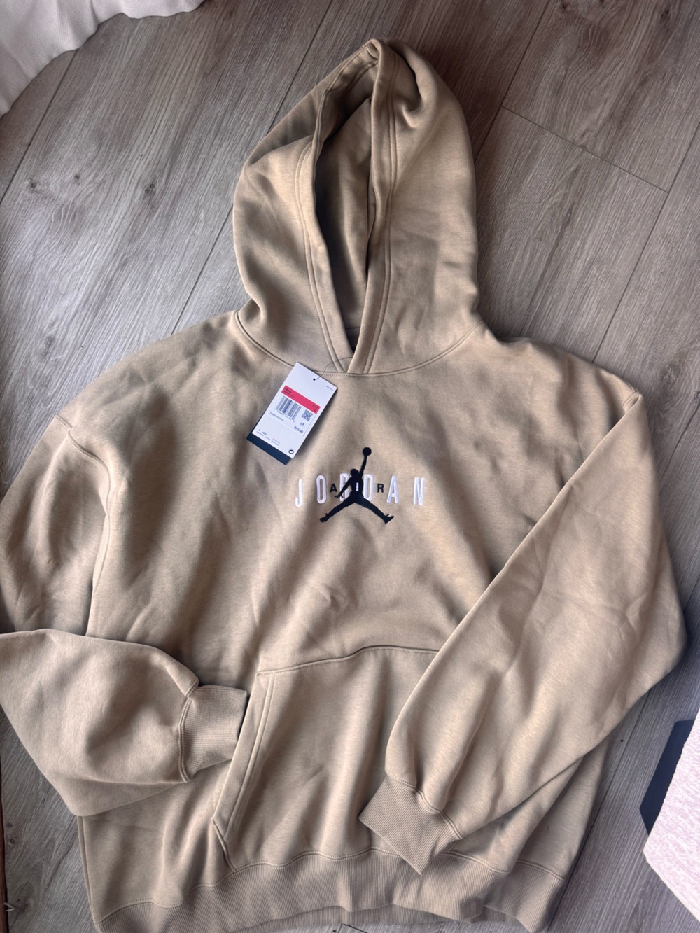 Jordan Men's Tan Crewneck Hoodie with Black Jumpman